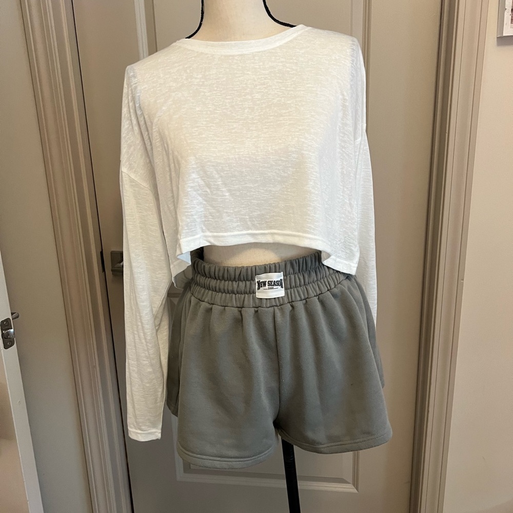 Sheer white cropped long sleeve shirt